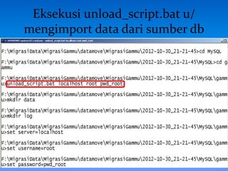 Eksekusi unload_script.bat u/
mengimport data dari sumber db
 