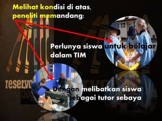 Melihat kondisi di atas,
peneliti memandang:
Perlunya siswa untuk belajar
dalam TIM
Dengan melibatkan siswa
sebagai tutor sebaya
 