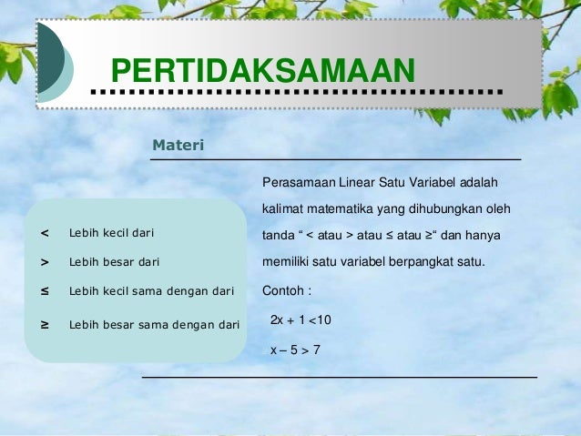 Ppt Pertidaksamaan Linear Satu Variabel