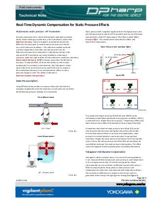 Real-Time Dynamic Compensation for Static Pressure Effects
Performance under pressure - DP Transmitter Static pressure (SP) is applied equally to both the high-pressure side
and the low-pressure side of a DP transmitter and can vary the linear
Accurate measurement is vital to efficient plant operation and plant characteristics of the DP signal output. The effect is called Static
safety. When selecting a transmitter, a lot of attention is paid to the Pressure Effect . This characteristic has both Zero Effect and
Reference Accuracy noted in supplier's specification documents. Span Effect components.
Reference Accuracy gets its name because the accuracy is based
on a set of reference conditions. The reference conditions dictate
a certain temperature, humidity, and static pressure for the
Reference Accuracy to be measured in a laboratory setting. In the
real world, DP Transmitters are rarely installed in a laboratory
and never under the rigid confines of those reference conditions; therefore,
Real-world Performance (RWP) is always worse than the Reference
Accuracy. To improve RWP, all smart transmitters on the market SP Effect
compensate for variations in temperature; but, Yokogawa's sensor
used in the EJA-A series, EJX-A series, and EJX-B series is unique in
the market place because it can compensate for effects in static
pressure change as well. This ability is referred to 0% 100%
Real-time Dynamic Compensation .
Static Pressure Effects SP = 100
Using differential transmitters to measure flow and tank level are
examples of applications where variations in static pressure can effect 100 100 100 200
the differential pressure readings of a transmitter. 0%
SP = 0
0 0 0 100
0%
PTN1011.003a
To quantify the impact, Real-world Performance (RWP) can be
calculated per published specifications and process conditions. RWP is
a combined error of Reference Accuracy (E1), Temperature Effect (E2),
Static Pressure Zero Effect (E3) and Static Pressure Span Effect (E4).
Competitors state that the static pressure zero effect (E3) can be
PTN1011.001a zeroed at line static pressure during the setup of the transmitter.
In many flow measurements or process level applications, static
pressure is not maintained at a constant value. As operational
conditions change, the static pressure exerted on the DP transmitter
varies. Hence, the static pressure zero effect (E3) cannot always be
cancelled by zeroing at line static pressure during setup. This effect
cannot be neglected when evaluating the real-world performance.
Yokogawa's Full Dynamic Compensation
Yokogawa's silicon resonant sensor is a true multi-sensing platform.
It can measure differential pressure, static pressure, and temperature
in one compact sensor chip. This multi-sensing sensor allows
the transmitter to use correction coefficients stored in the sensor's
ROM to compensate for fluctuations in static pressure and
temperature to reduce the static pressure and temperature effects.
The correction coefficients are unique to each sensor and are
PTN1011.002a generated at the factory through rigorous testing (See Figure 1).
Page 1 of 2
LH.080111.01a PTN-1011 1st Edition 08/2011
LH.012711.a
Static Pressure Zero and Span Effect
Input (DP)
ERROR(%)
Flow Measurement
ΔP ≈ Flow²
Level Measurement
ΔP ≈ Process Level
E3: SP Zero Effect
E4: SP Span Effect
100%
100%
Field Instruments
www.yokogawa.com/us
 