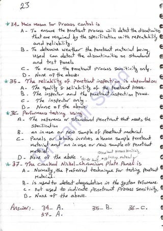 ASNT Liquid Penetrant Testing (PT) Level III Notes - Dr. Samir Saad (Handwriting)
