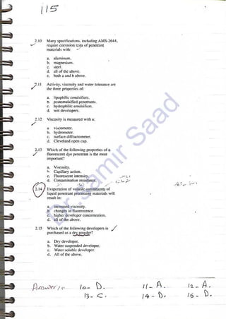 ASNT Liquid Penetrant Testing (PT) Level III Notes - Dr. Samir Saad (Handwriting)