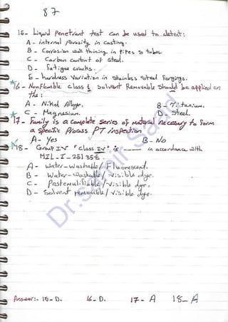 ASNT Liquid Penetrant Testing (PT) Level III Notes - Dr. Samir Saad (Handwriting)