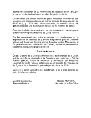 Punto de acuerdo (miércoles 9 de junio 2010)