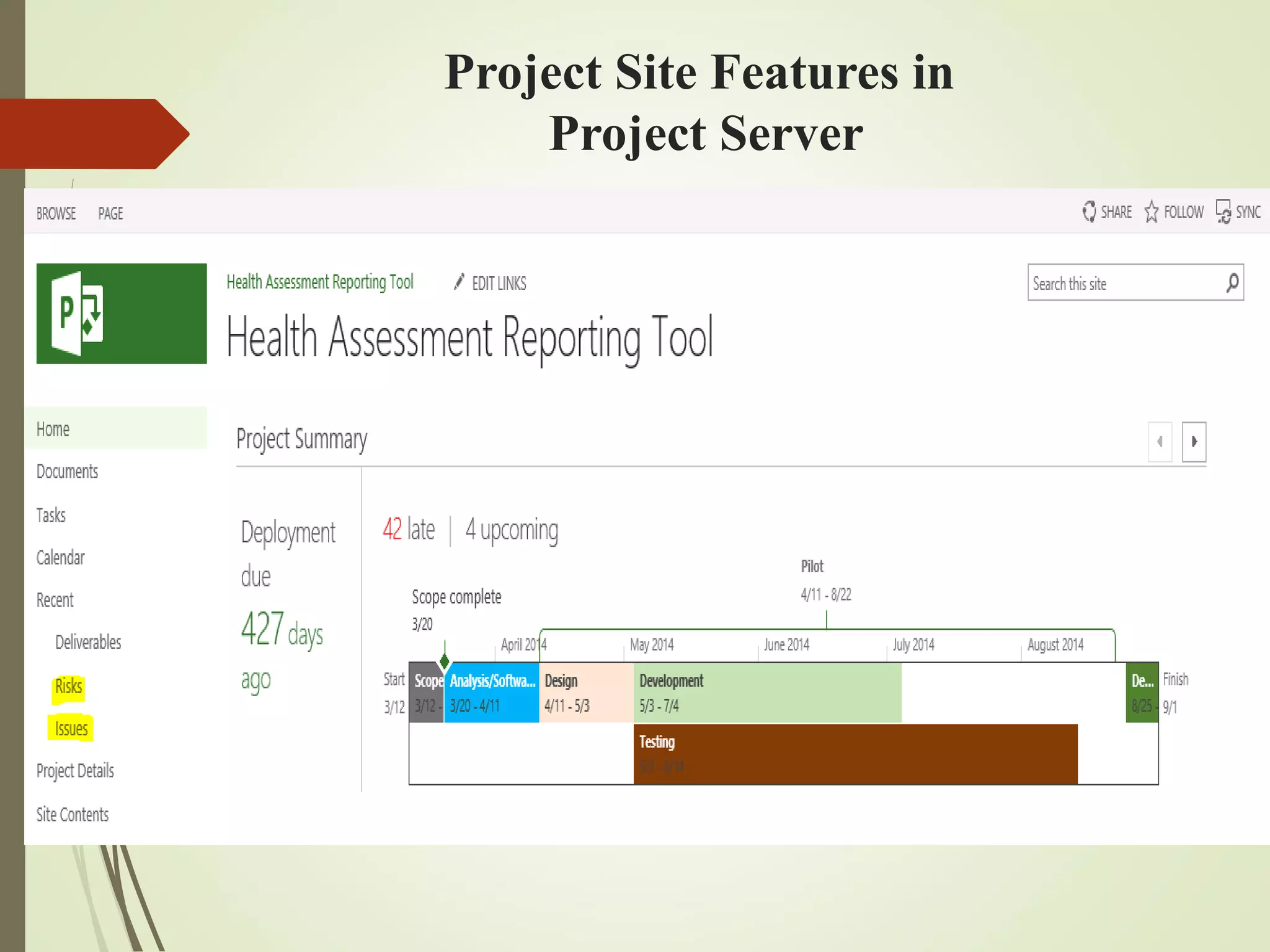 Project Site Features in
Project Server
 