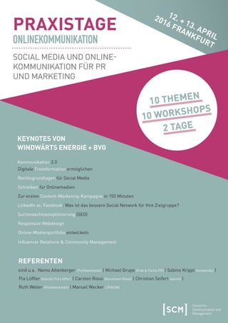 Broschüre Praxistage Onlinekommunikation 4/16