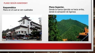 PLANO SEGÚN KANDINSKY
Esquemático
Plano en el cual se ven cuadrados
Plano Superior,
Donde la fuerza ejercida va hacia arriba,
dando la sensación de ligereza
 