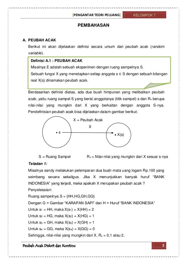 Contoh Soal Variabel Acak Diskrit - Contoh Soal Pelajaran