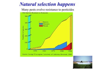 Many pests evolve resistance to pesticides
Natural selection happens
 