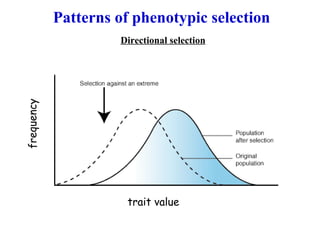 Patterns of phenotypic selection
Directional selection
trait value
frequency
 