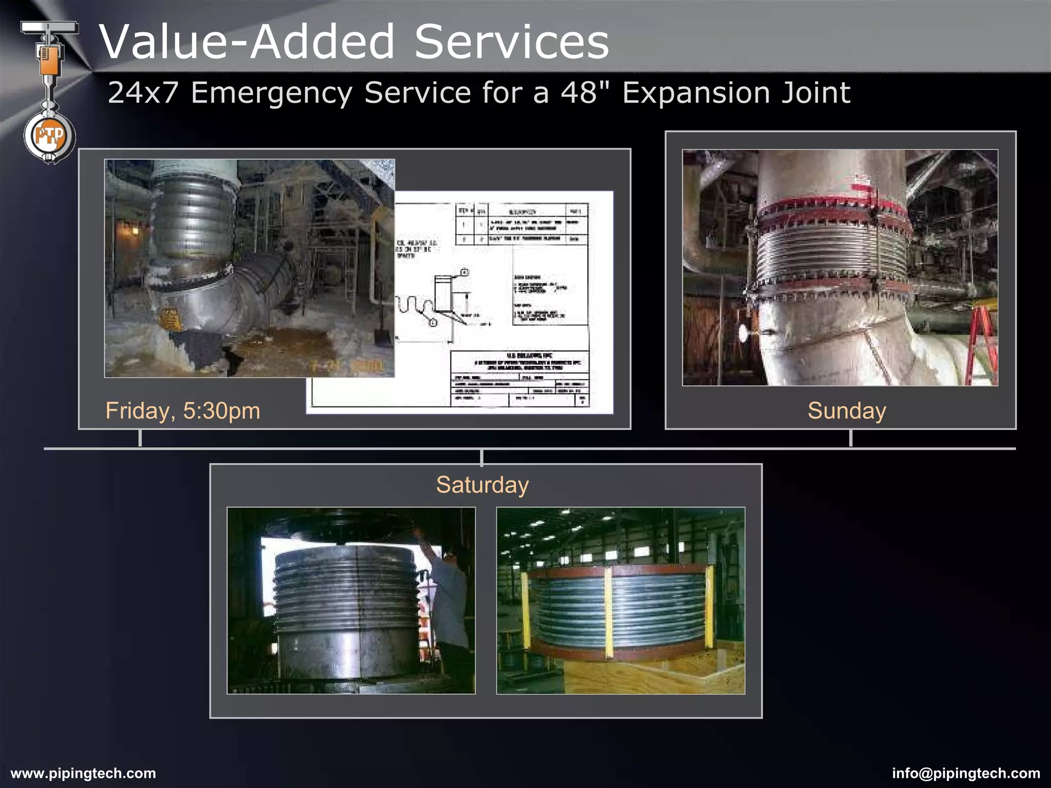 Friday, 5:30pm Saturday Sunday Value-Added Services 24x7 Emergency Service for a 48" Expansion Joint 