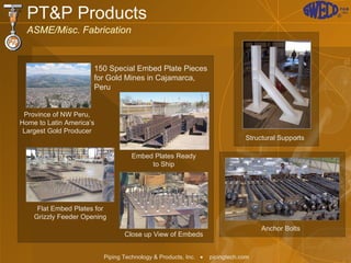 PT&P Products ASME/Misc. Fabrication Embed Plates Ready to Ship Flat Embed Plates for Grizzly Feeder Opening Close up View of Embeds 150 Special Embed Plate Pieces for Gold Mines in Cajamarca, Peru Structural Supports Anchor Bolts Province of NW Peru, Home to Latin America’s Largest Gold Producer 