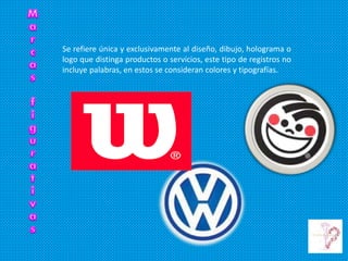 Se refiere única y exclusivamente al diseño, dibujo, holograma o
logo que distinga productos o servicios, este tipo de registros no
incluye palabras, en estos se consideran colores y tipografías.
 