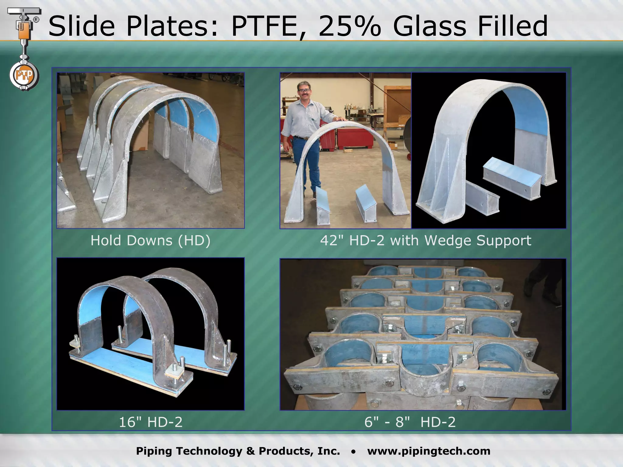 Hold Downs (HD) 42" HD-2 with Wedge Support 16" HD-2 6" - 8"  HD-2 Slide Plates: PTFE, 25% Glass Filled 