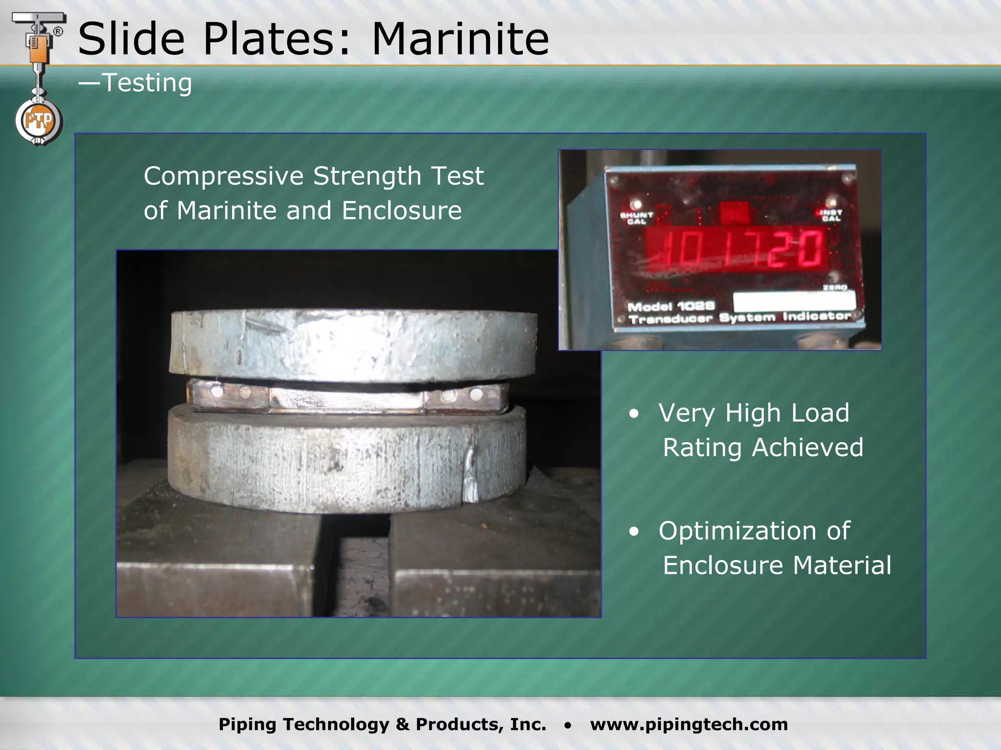 Compressive Strength Test  of Marinite and Enclosure Very High Load    Rating Achieved Optimization of    Enclosure Material Slide Plates: Marinite —Testing  