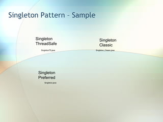 Singleton Pattern – Sample Singleton ThreadSafe Singleton Classic Singleton Preferred 