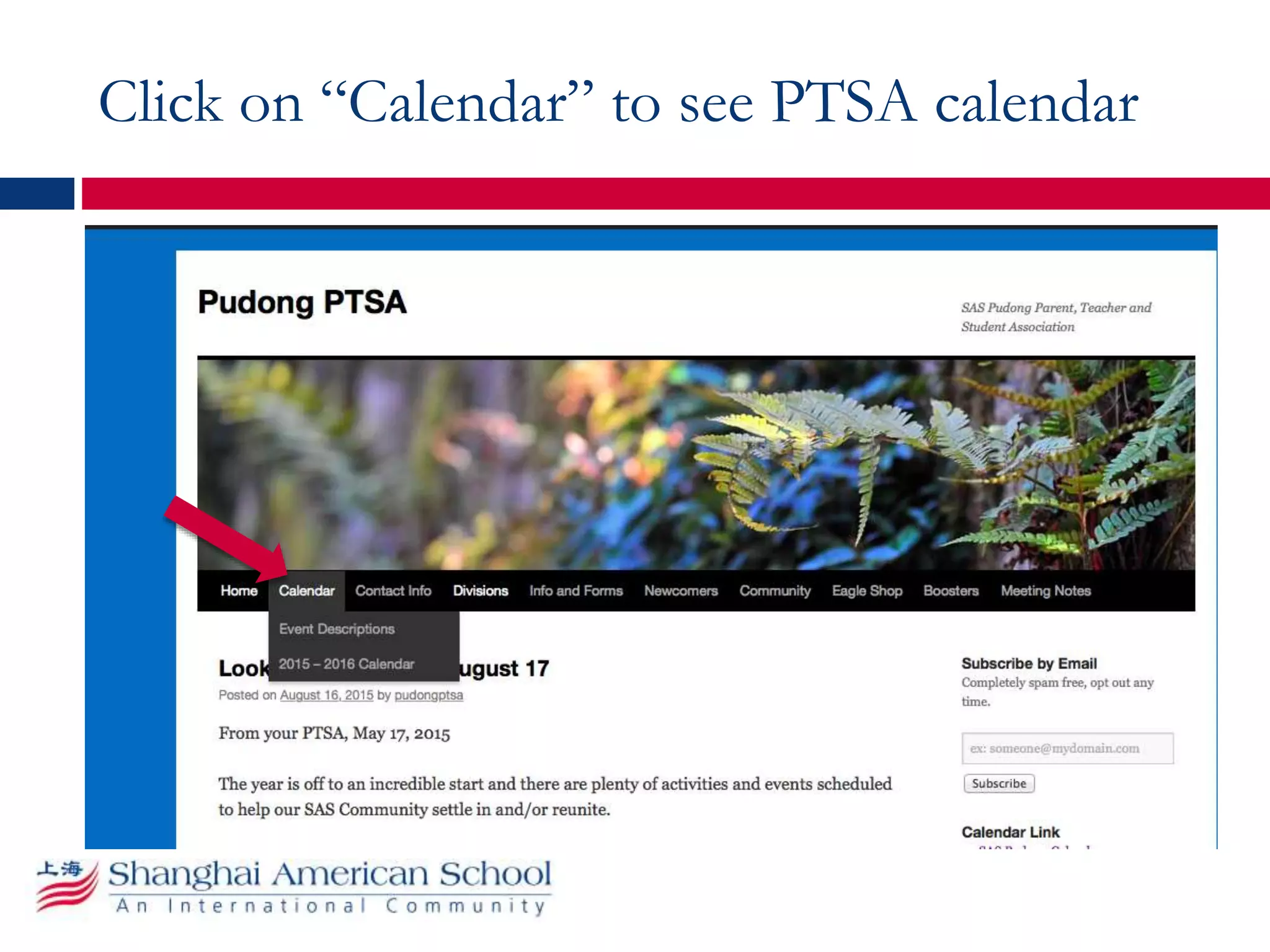 Click on “Calendar” to see PTSA calendar
 
