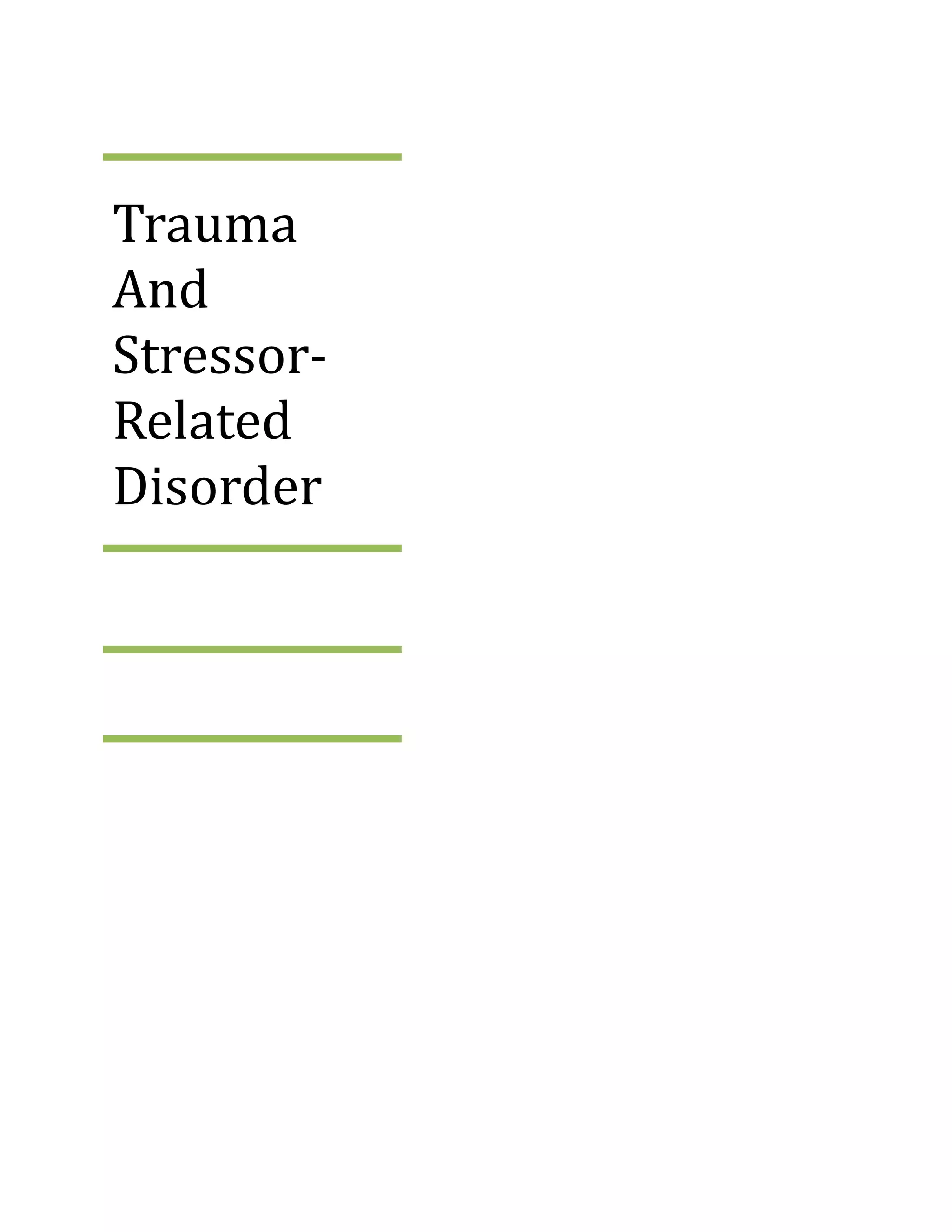Trauma And Stressor- Related Disorder | PDF