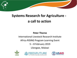 Systems Research for Agriculture -
a call to action
Peter Thorne
International Livestock Research Institute
Africa RISING Program Learning Event
5 – 8 February 2019
Lilongwe, Malawi
 