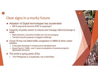 Clear signs in a murky future
 Adoption of Digital technologies has accelerated
 Will E-payments become SOP on jeepneys?...