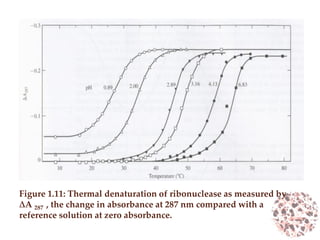 Figure 1.11: Thermal denaturation of ribonuclease as measured by
∆A 287 , the change in absorbance at 287 nm compared with a
reference solution at zero absorbance.
 