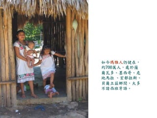 如今瑪雅人仍健在， 
約700萬人，處於薩 
爾瓦多、墨西哥、危 
地馬拉、宏都拉斯、 
貝爾立茲鄉間，大多 
不諳西班牙語。 
 