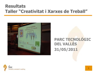 Resultats  Taller “Creativitat i Xarxes de Treball” PARC TECNOLÒGIC DEL VALLÈS 31/05/2011 