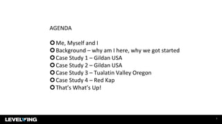 1
AGENDA
Me, Myself and I
Background – why am I here, why we got started
Case Study 1 – Gildan USA
Case Study 2 – Gildan USA
Case Study 3 – Tualatin Valley Oregon
Case Study 4 – Red Kap
That’s What’s Up!
 