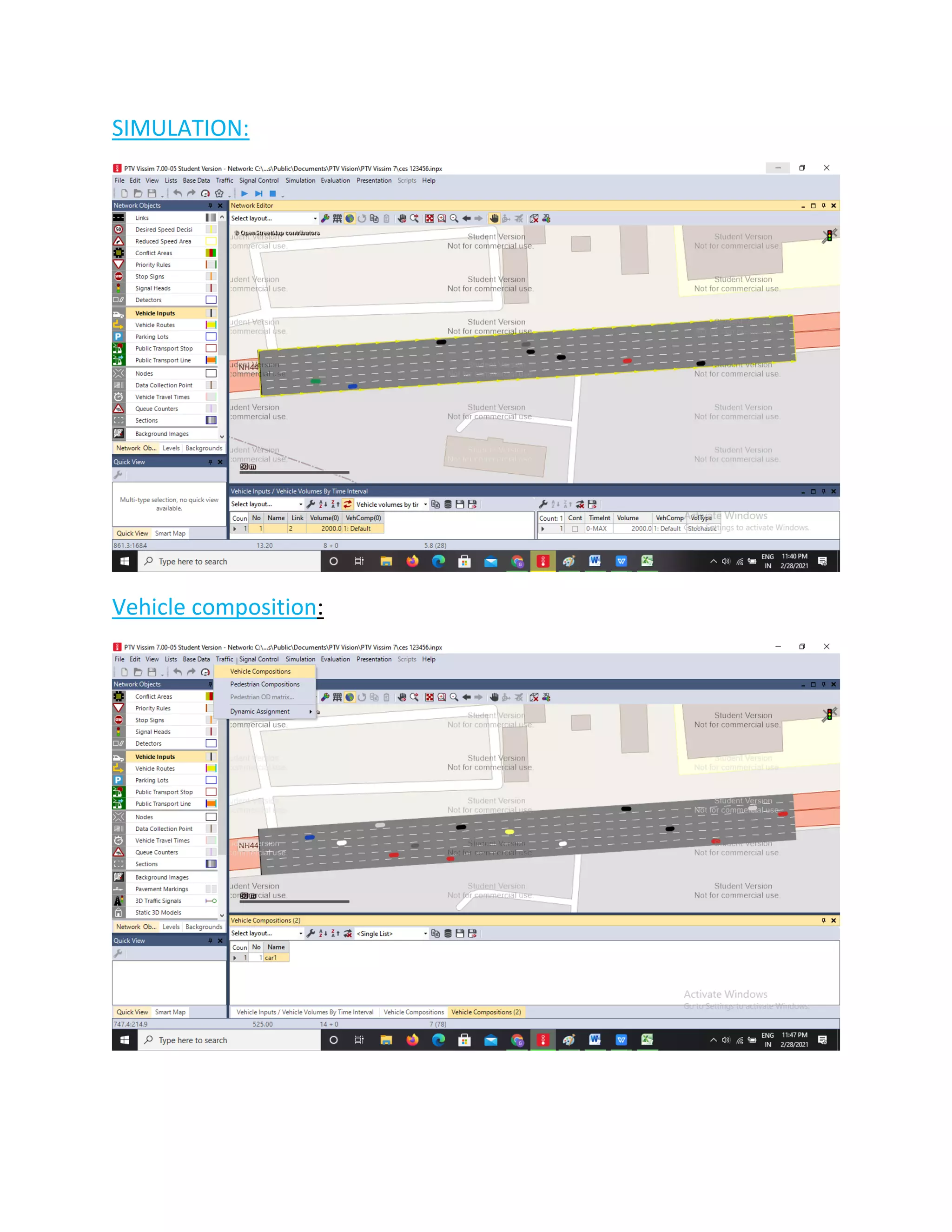 SIMULATION:
Vehicle composition:
 