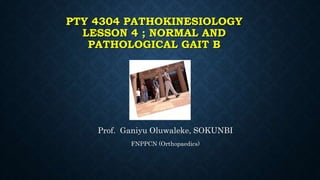 PTY 4304 PATHOKINESIOLOGY
LESSON 4 ; NORMAL AND
PATHOLOGICAL GAIT B
Prof. Ganiyu Oluwaleke, SOKUNBI
FNPPCN (Orthopaedics)
 