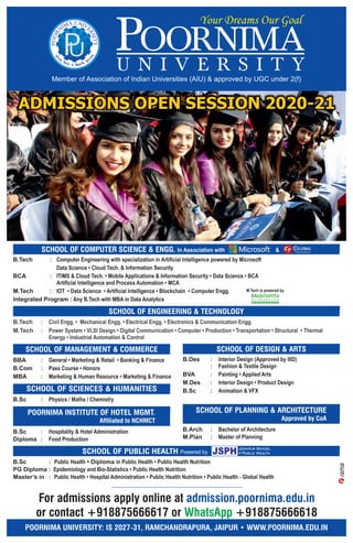 Poornima University Admissions Open for Sessions 2020-21