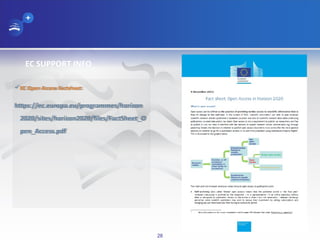 EC SUPPORT INFO
EC Open Access Factsheet:
https://ec.europa.eu/programmes/horizon
2020/sites/horizon2020/files/FactSheet_...