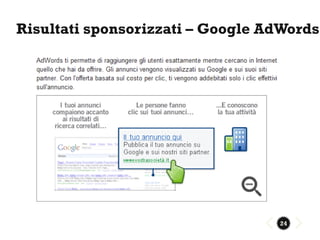 Risultati sponsorizzati – Google AdWords




                                  24
 