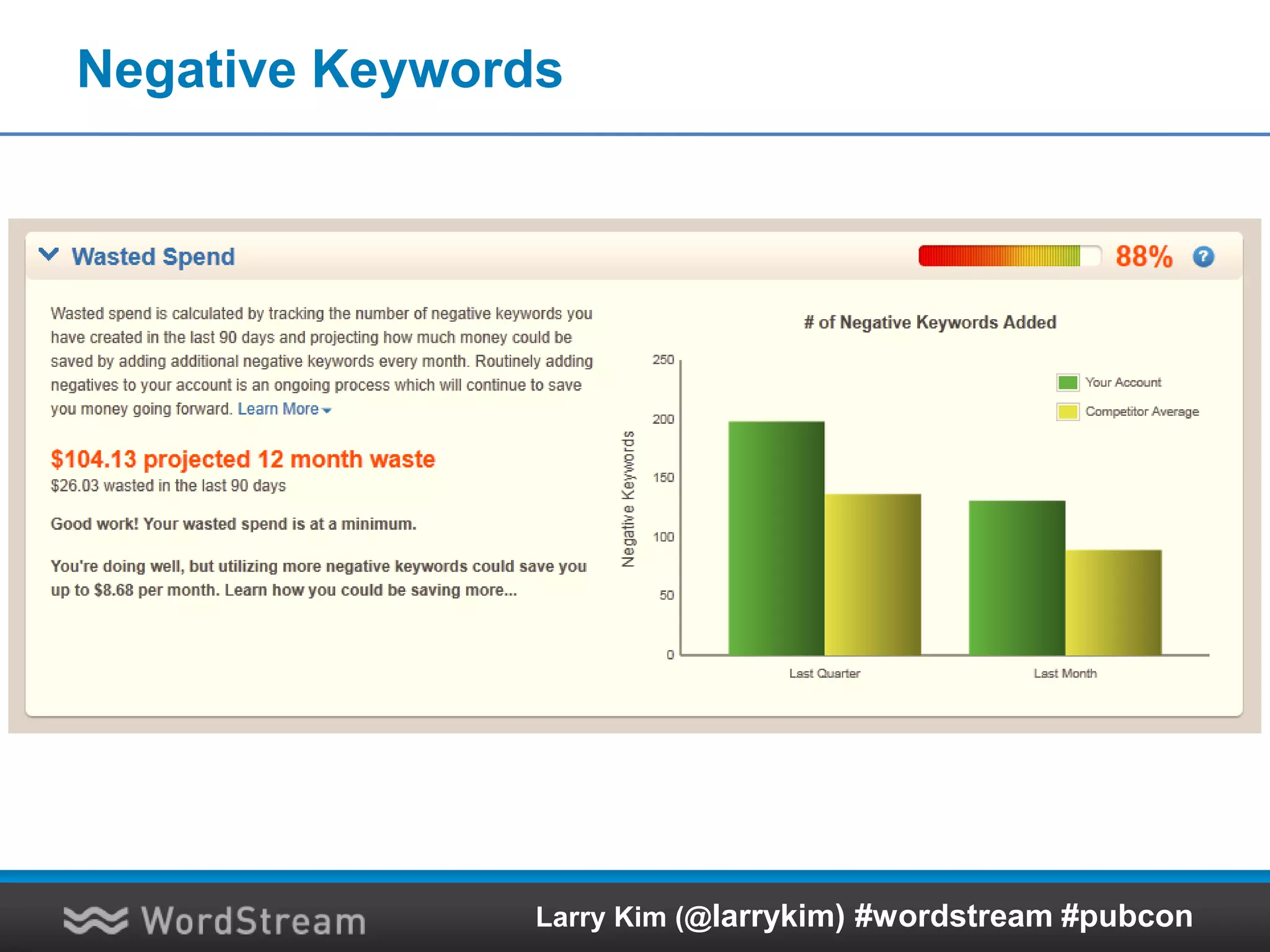 Negative Keywords
Larry Kim (@larrykim) #wordstream #pubcon
 