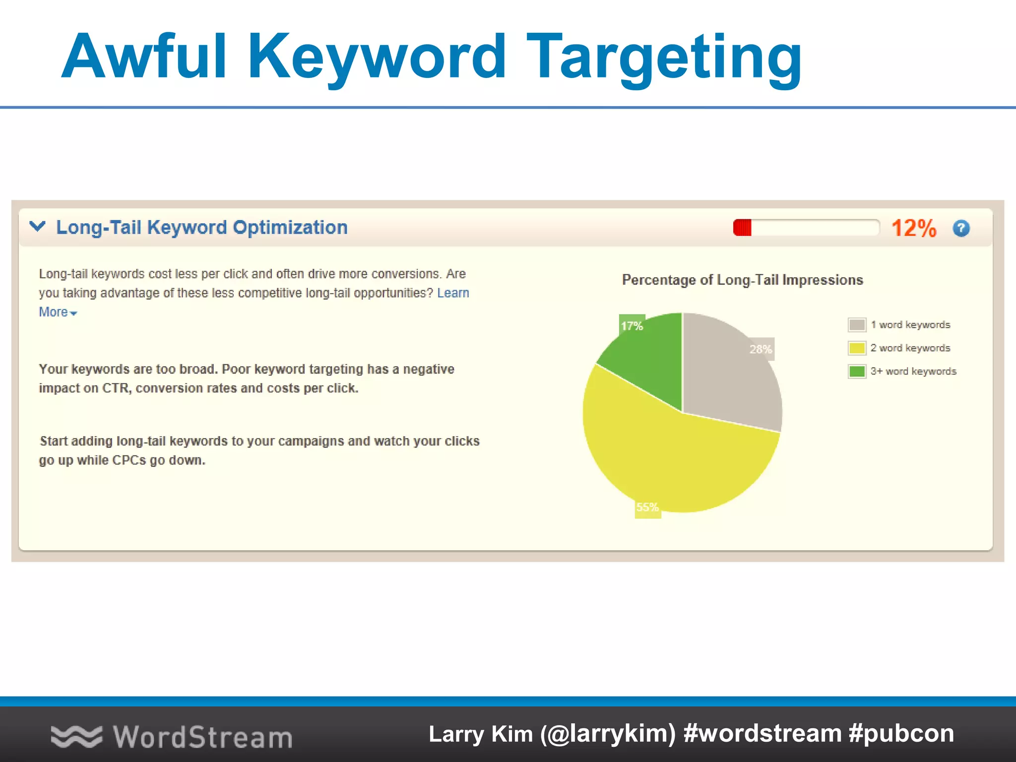Awful Keyword Targeting
Larry Kim (@larrykim) #wordstream #pubcon
 