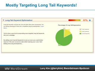 Mostly Targeting Long Tail Keywords!
Larry Kim (@larrykim) #wordstream #pubcon
 