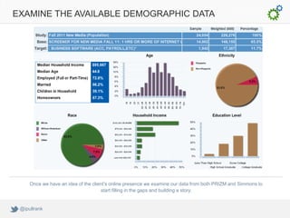 EXAMINE THE AVAILABLE DEMOGRAPHIC DATA




     Once we have an idea of the client’s online presence we examine our data f...