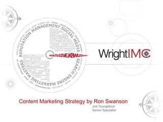 Presentation Title Here

Content Marketing Strategy by Ron Swanson
Tony Wright
CEO & Founder, Wright IMC

Joe Youngblood
Senior Specialist

 