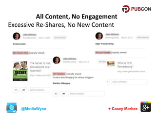 All Content, No Engagement
Excessive Re-Shares, No New Content

@MediaWyse

+ Casey Markee

 
