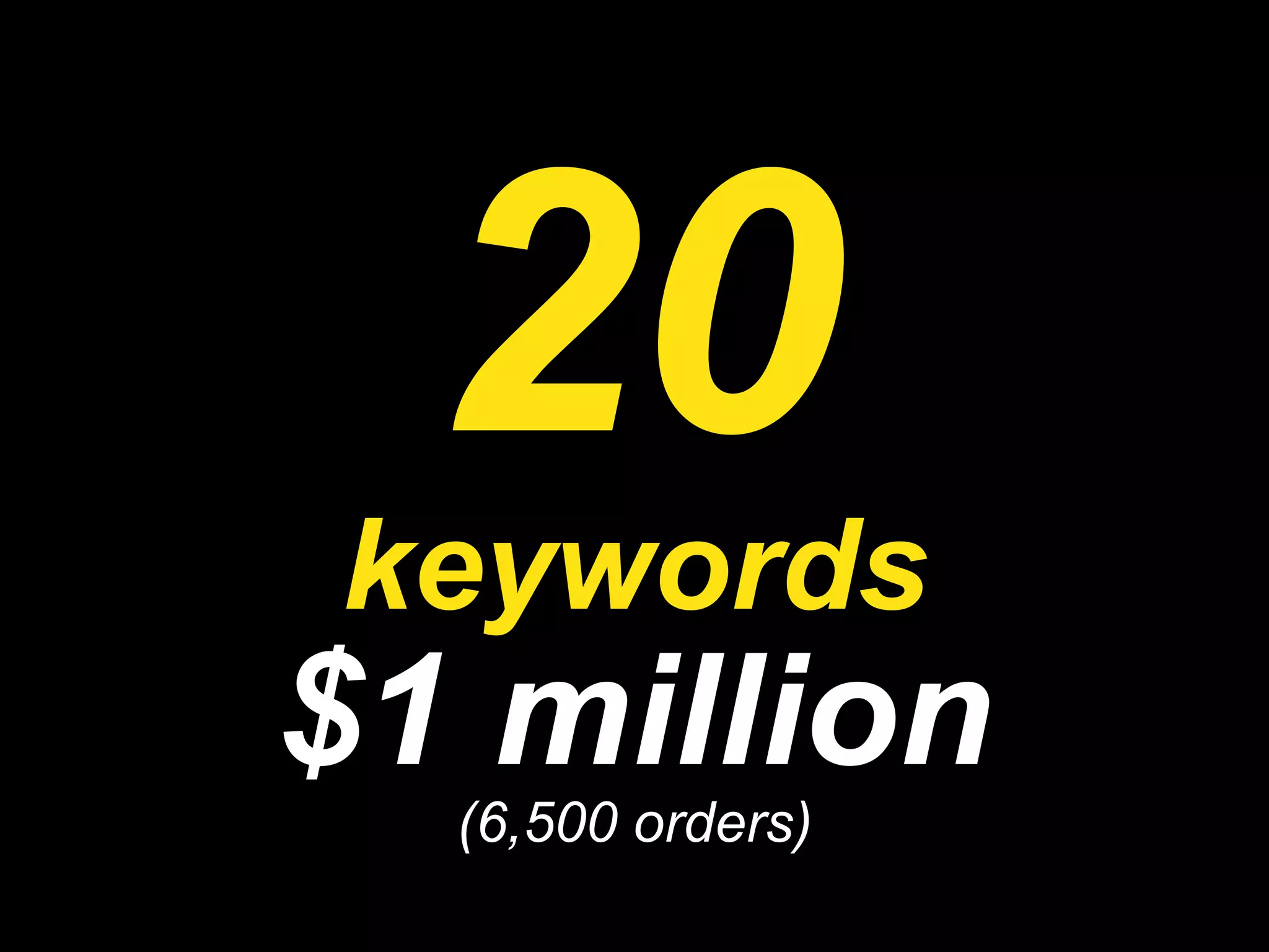 20 keywords $1 million (6,500 orders) 