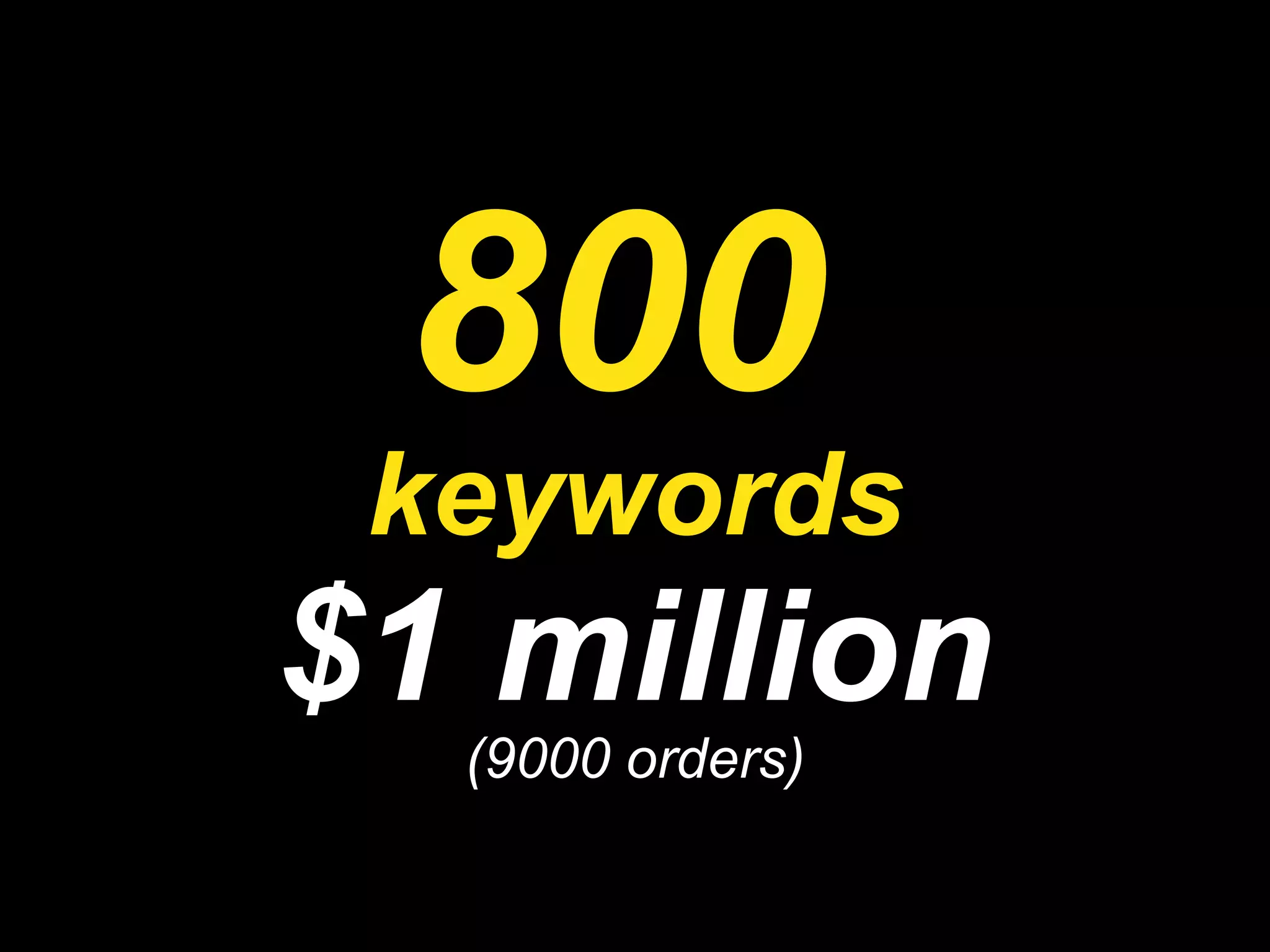 800   keywords $1 million (9000 orders) 