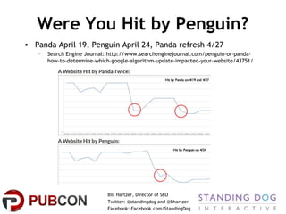 Were You Hit by Penguin?
• Panda April 19, Penguin April 24, Panda refresh 4/27
   –   Search Engine Journal: http://www.s...