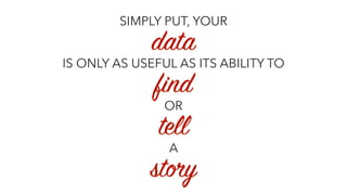 SIMPLY PUT, YOUR
data
IS ONLY AS USEFUL AS ITS ABILITY TO
find
OR
tell
A
story
 