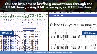 #HREFLANGSUCCESS BY @ALEYDA FROM #ORAINTI AT @PUBCON
You can implement hreﬂang annotations through the
HTML head, using XM...