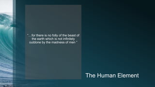 The Human Element
“…for there is no folly of the beast of
the earth which is not infinitely
outdone by the madness of men ”
 