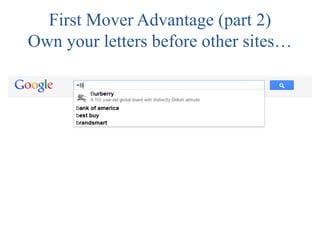First Mover Advantage (part 2)
Own your letters before other sites…
 