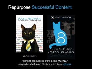 Repurpose Successful Content
Following the success of the Social MEowDIA
infographic, Avalaunch Media created these eBooks.
 