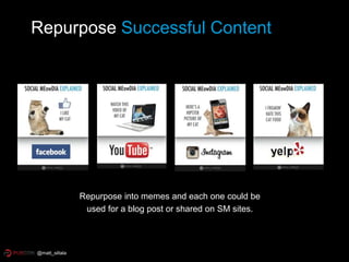 Repurpose Successful Content
Repurpose into memes and each one could be
used for a blog post or shared on SM sites.
@matt_siltala
 