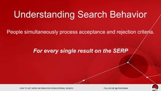 Understanding Search Behavior 
People simultaneously process acceptance and rejection criteria. 
For every single result o...