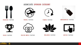 0000000000000000000000000000000000000 25
SNACKING PARTNER
PRIZE PARTNER
TRAVEL PARTNER
ONLINE MEDIA PARTNER
MERCHANDISE PARTNER
DEVICE PARTNERWELLNESS PARTNER
TIMING PARTNER
ASSOCIATE SPONSOR CATEGORY
 